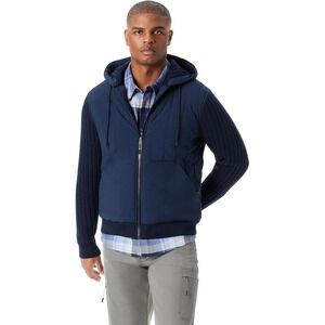 BASS OUTDOOR Men's Mixed Media Zip-Front Hooded Sweater Jacket | Navy | Small